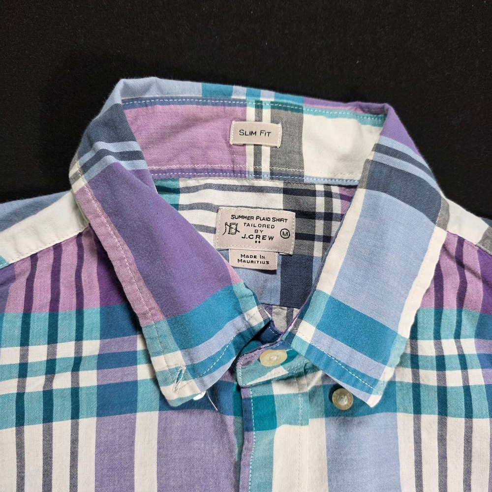 J.Crew Mens Summer Plaid Shirt Slim Fit Purple Teal‎ Blue Long Sleeve Size M * - Picture 7 of 8